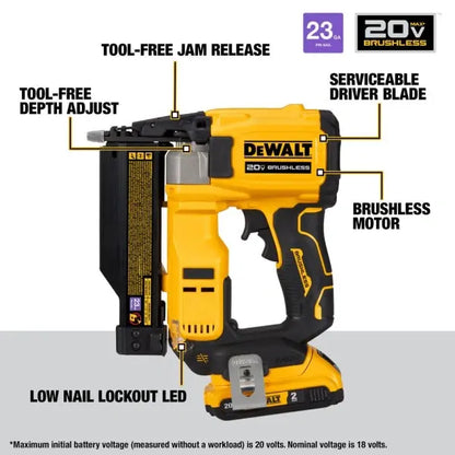 DEWALT 20V MAX ATOMIC 23-Gauge Pin Nailer Kit  Brushless Motor, 5/8″1-1/2″ Fastener Range (2026 Model)