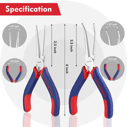 WORKPRO 2-Piece 6″ Precision Needle-Nose Plier Set  Bent & Standard Nose Designs