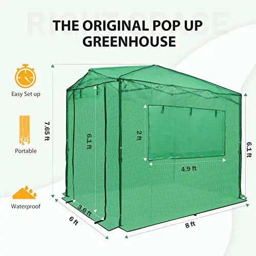 EAGLE PEAK 8 6 Portable, Heavy-Duty, Walk-in Pop-up Greenhouse, Indoor Outdoor Gardening Green House
