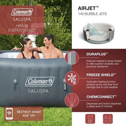 Coleman SaluSpa Atlantis Square Inflatable Hot Tub  46 Person, 140 AirJets, Insulated Cover, Portable Spa Experience