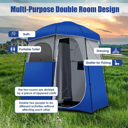Dual-Compartment Camping Privacy Tent  Shower & Toilet Shelter with Carry Bag