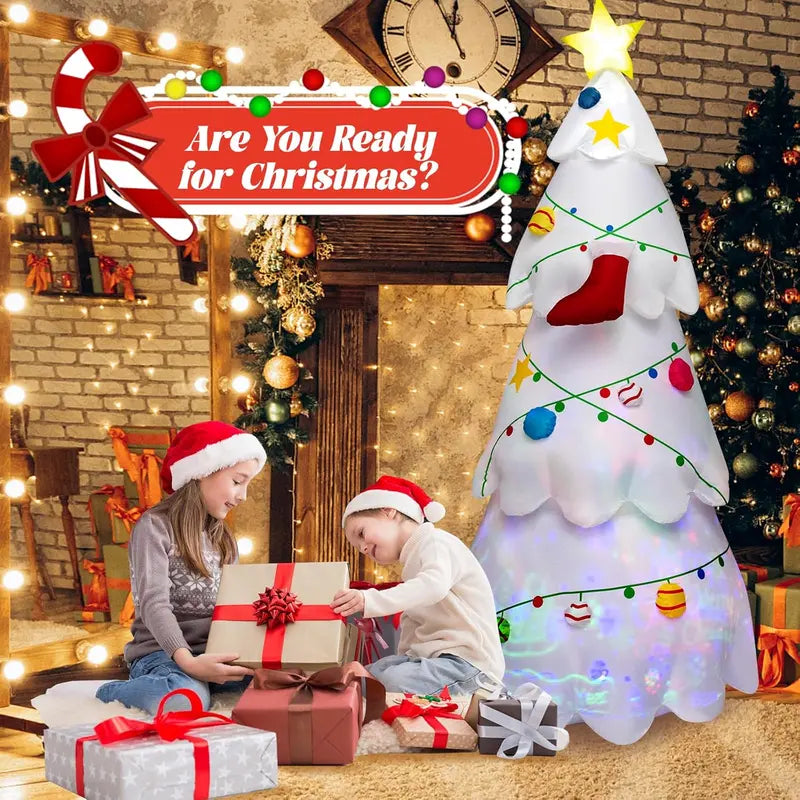 Tangkula 8FT Inflatable Christmas Tree with LED & Rotating Lights, Waterproof Polyester, Indoor/Outdoor Holiday Decoration
