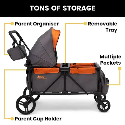 Delta Children Jeep Sport All-Terrain Stroller Wagon  Includes Canopy & Parent Organizer