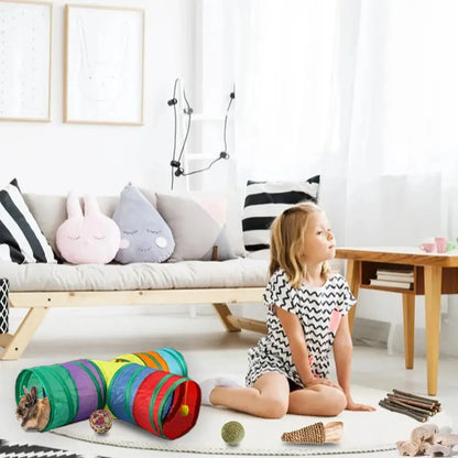 PetPlay Rabbit Tunnel & Chew Toy Set  Durable Polyester, Dental Health, Space-Saving, For Rabbits & Rodents