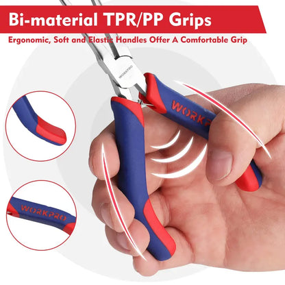 WORKPRO 2-Piece 6″ Precision Needle-Nose Plier Set  Bent & Standard Nose Designs