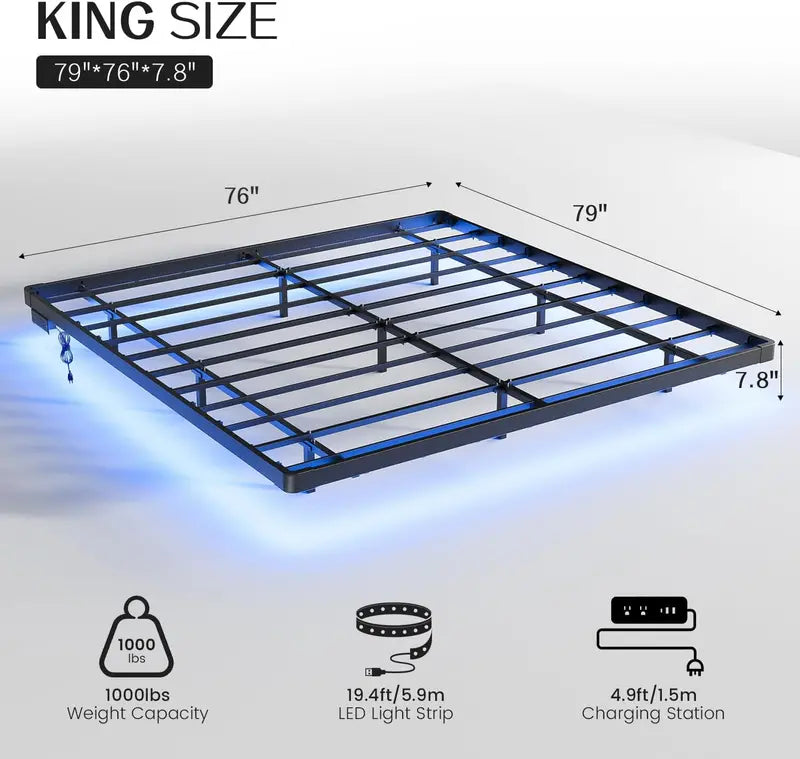 OLEVS Floating Queen Platform Bed — Smart LED Lighting, Sleek Metal Frame & Minimalist Style