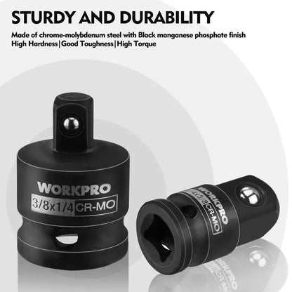 WORKPRO 4-Piece Impact Driver Socket Adapter Kit: 1/4″, 3/8″, and 1/2″ Drive Converters