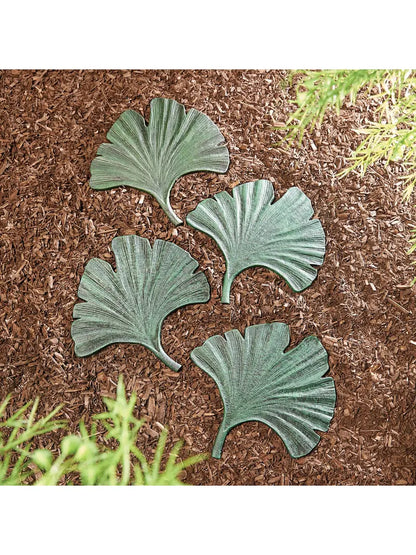 Art & Artifact Gingko Leaf Stepping Stone  Green Cast Iron Garden and Yard Decor