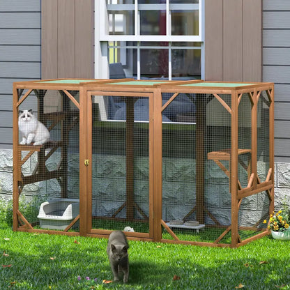 Coziwow Outdoor Cat House Enclosure Pet Cage Catio W/ Asphalt Roof, 3 Platforms, Gray
