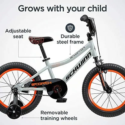 Schwinn Scorch 16″ Kids BMX Bike for Ages 3-7  Grey with Training Wheels & Accessories
