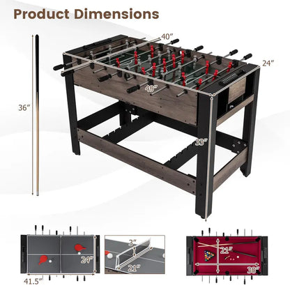 Swivel 3-in-1 Game Table Featuring Foosball, Pool, and Table Tennis Surfaces