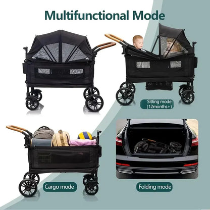 Dual-Kid Cargo Wagon Stroller — Lightweight Foldable Push-Pull Travel Stroller for Two Children
