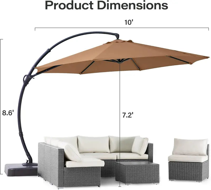 LAUSAINT HOME 11-Foot Cantilever Umbrella — Curvy Offset Design with 360° Rotation, Base Included, Beige Finish