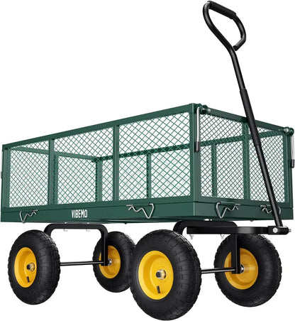 Heavy-Duty Steel Garden Utility Wagon  1400 lb Capacity, Convertible Mesh Sides, and 13″ Pneumatic Tires