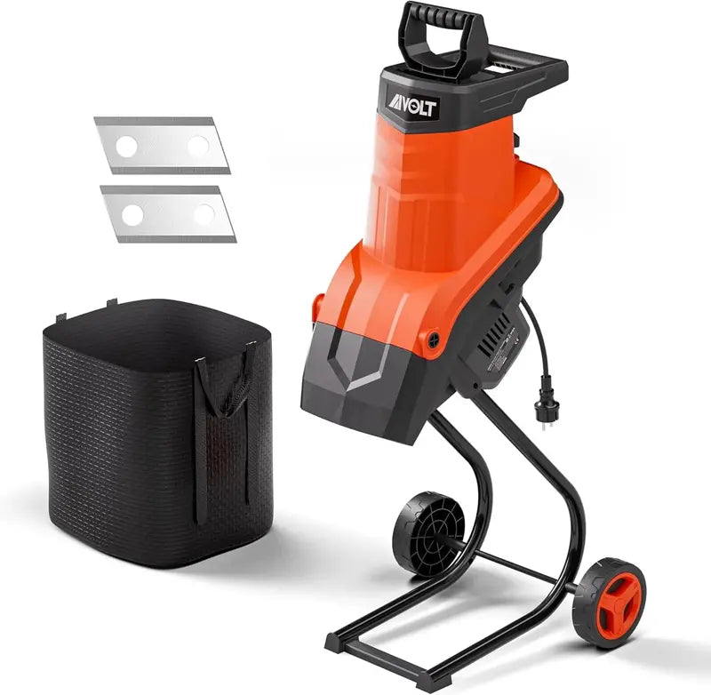 1800W Electric Wood Chipper Shredder  45mm Cutting Capacity, Built-In Collection Bag for Yard Waste