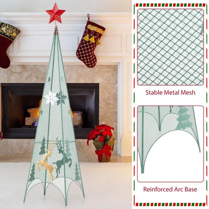 Three-Tier Tower-Style Artificial Christmas Trees — 3 ft, 3.5 ft, and 4 ft Metal Frames with Removable Star Toppers and Mini Reindeer Accents