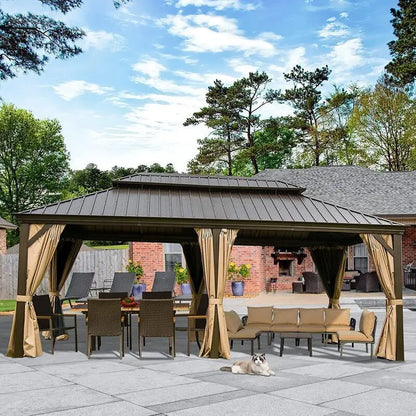 Calaro 19.5′ x 11′ Galvanized Steel Patio Gazebo  Rust-Resistant Frame, Mesh Netting & Canopy