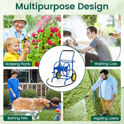 Heavy-Duty Metal Hose Cart  Dual-Wheel Design with Basket, Holds Up to 230 ft of 5/8″ Hose