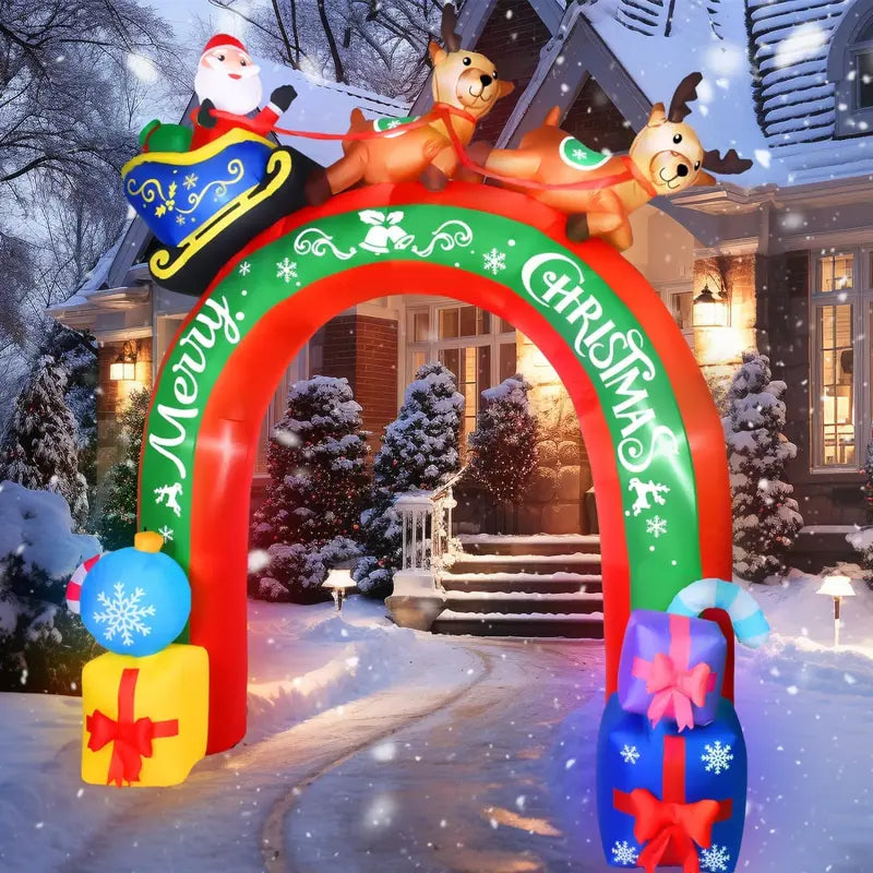 JETEHO 10 FT Christmas Inflatable Archway with Santa & Reindeers, LED Lights, Weatherproof Polyester, Outdoor Holiday Decoration