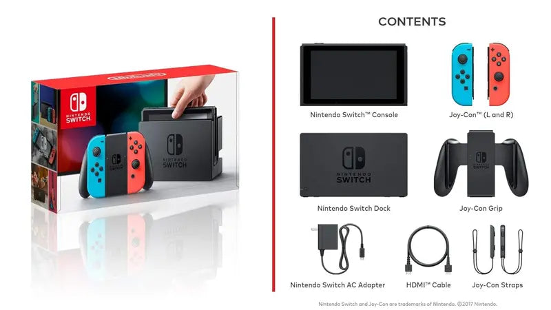 Renewed Neon Red and Neon Blue Joy-Con Controllers for Nintendo Switch