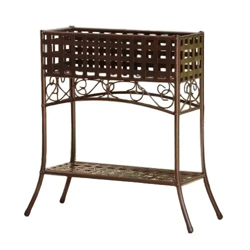 Bronze-Finished Wrought Iron Elevated Plant Stand for Indoor or Outdoor Use