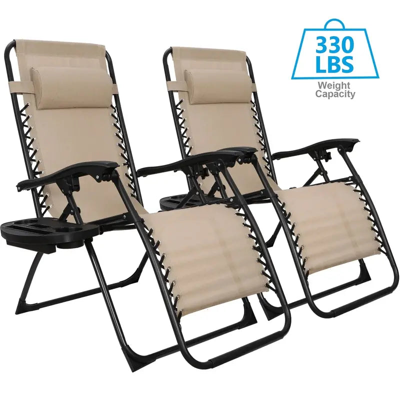 HomGarden Zero-Gravity Patio Chairs  2-Pack Steel Frame Recliners in Neutral Beige