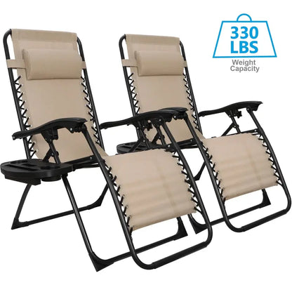 HomGarden Zero-Gravity Patio Chairs  2-Pack Steel Frame Recliners in Neutral Beige