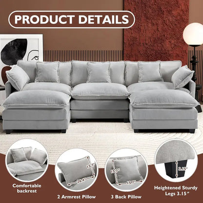 L-Shaped Modular Cloud Sofa  111.4-Inch Chenille Sectional with Deep Seat Comfort