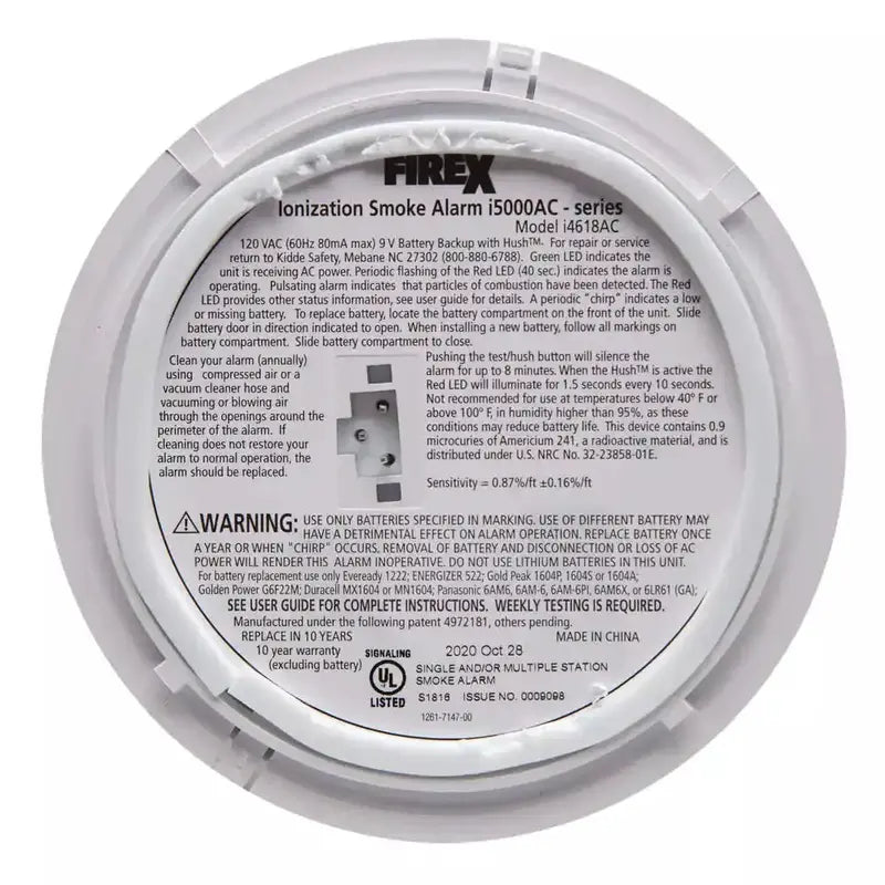 Hardwired Smoke Alarm  Ionization Sensor with 120V AC Power & 9V Battery Backup