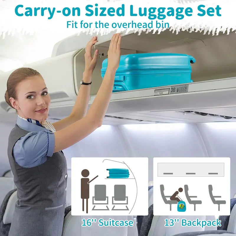 Children’s Rolling Luggage Set  2-Piece Blue Lightweight Suitcases with 360° Spinner Wheels