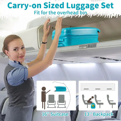 Children’s Rolling Luggage Set  2-Piece Blue Lightweight Suitcases with 360° Spinner Wheels