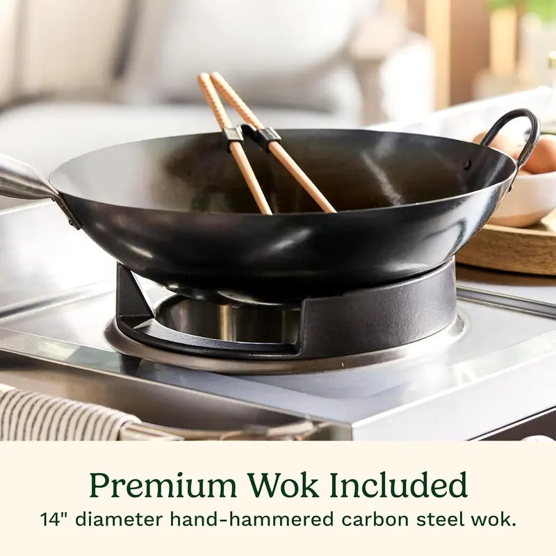 Cuisinart Outdoor Wok Station  50,000 BTU High-Heat Burner + 14-Inch Carbon Steel Wok for Authentic Stir-Frying