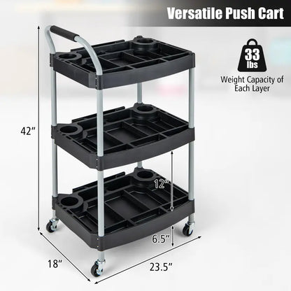 Mobile 3-Tier Tool Cart with Locking Casters and Organized Storage Compartments