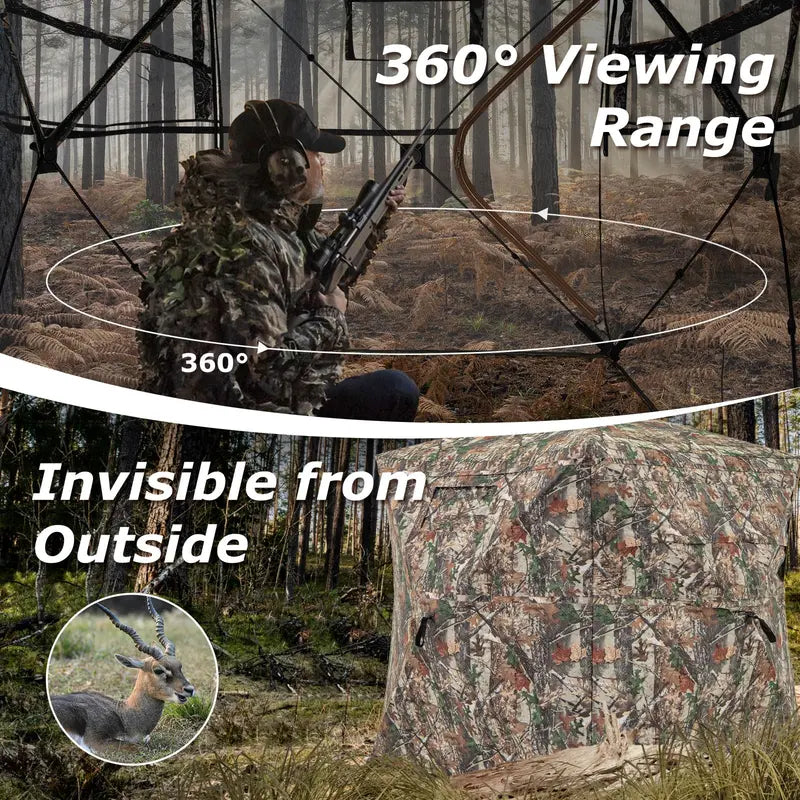 Full-Access 360° Hunting Blind  Zippered Entry, Carry Bag, and Compact Ground Shelter for Deer or Turkey