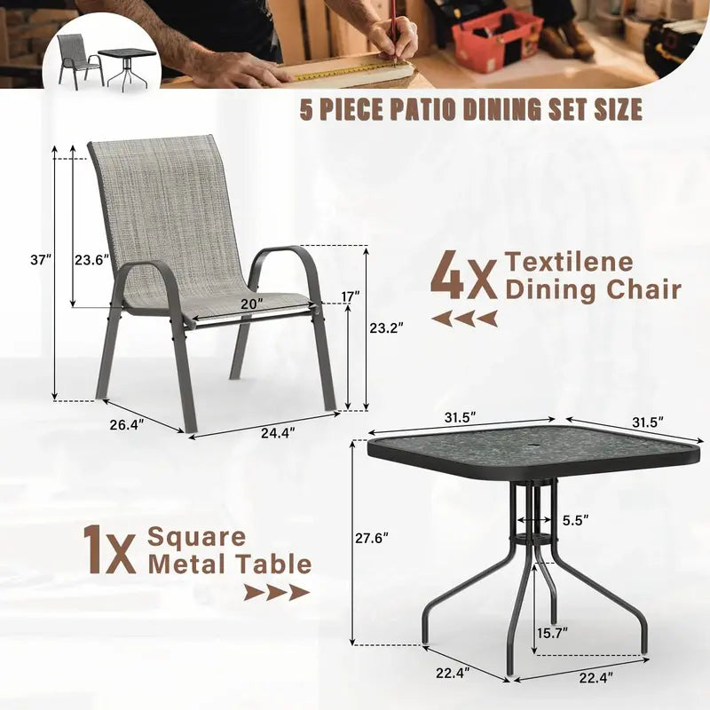 Amopatio 5-Piece Outdoor Dining Set Including Patio Table and Four Chairs