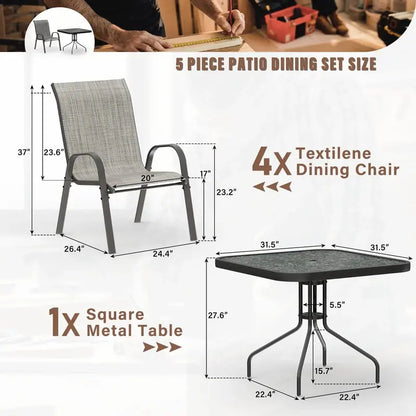 Amopatio 5-Piece Outdoor Dining Set Including Patio Table and Four Chairs