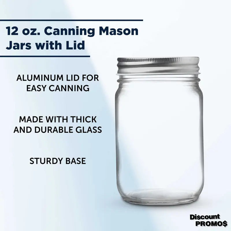 10 Decorating Mason Jars Set, 12 oz.  Canning, Aluminum Lid  Clear