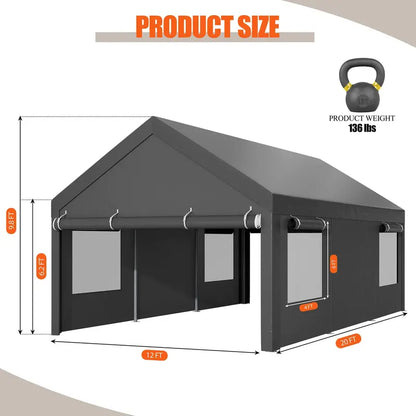 JYQAQA 12×20 FT Heavy-Duty Carport Canopy  All-Season, UV-Resistant Shelter for Vehicle Protection