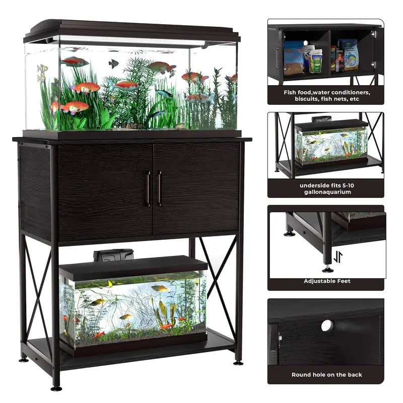 Herture Aquarium Stand for 20-29 Gallon Tanks, 2-Tier Steel & MDF, Black Finish, 30.7″x16.5″x31.88″, Supports 330 lbs