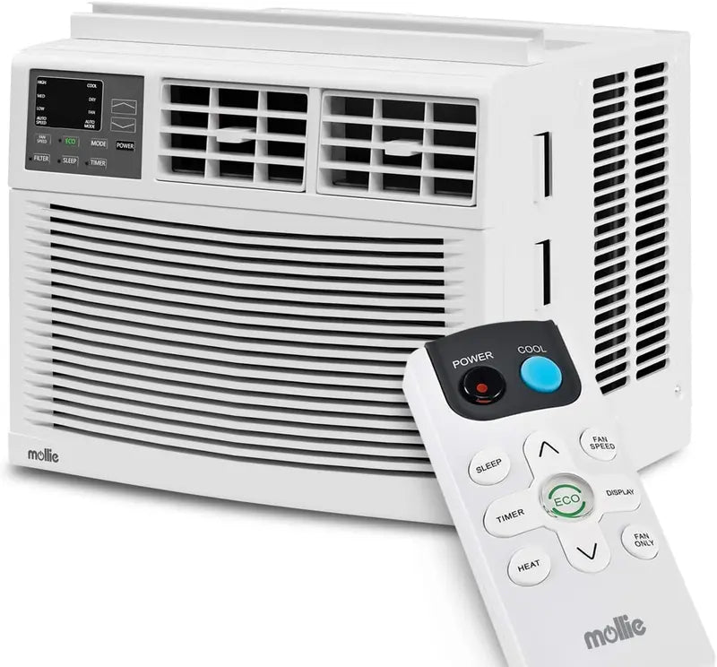 Mollie 8000 BTU Window AC, Remote, Washable Filter, Dehumidifier, 350 Sq. Ft., 115V, White