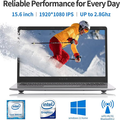 SGIN 15.6Inch Laptop 4GB DDR4 128GB SSD Windows 11 with 4 Core Intel Celeron, Full HD 1920X1080