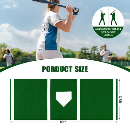 10-Foot by 3.8-Foot Baseball Batting Mat with 15mm Artificial Turf for Indoor/Outdoor Training