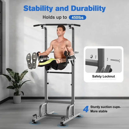 RELIFE Power Tower Pull Up Bar Station, Adjustable Heights &amp; Armrests, Supports 450 lbs, Home Gym Equipment
