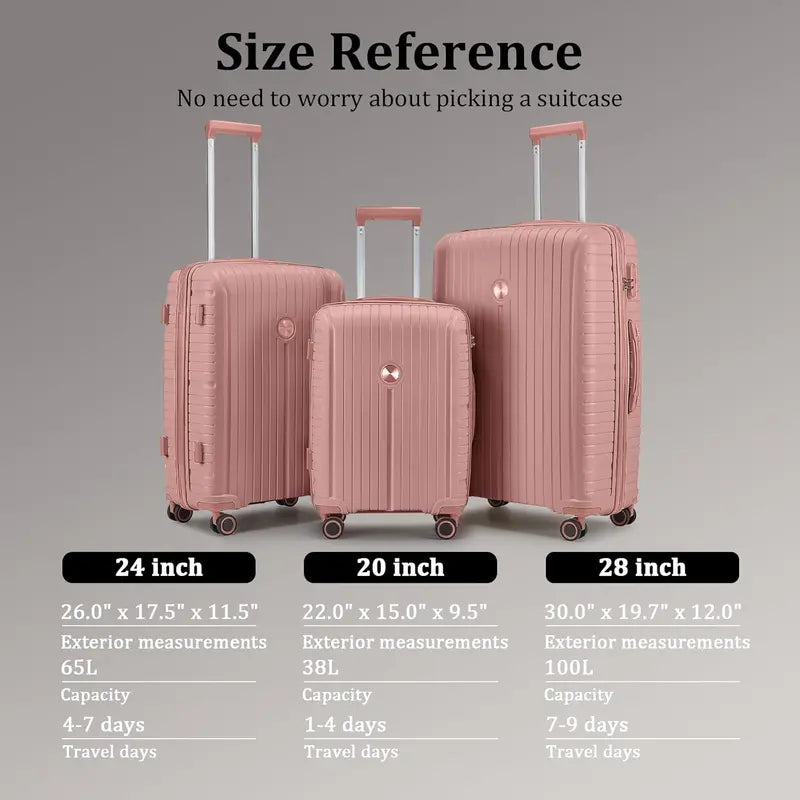 Lightweight 5-Piece PP Hardshell Carry-On Luggage Set  Dual Spinner Wheels & TSA Lock Travel Suitcases