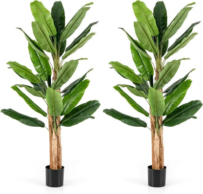 6.5-Foot Lifelike Artificial Banana Tree  Triple-Stem Design with 27 Textured Leaves