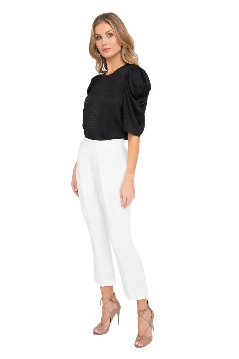 Cropped Straight Pant with Subtle Flare  Pleated Front & Hidden Zip Closure