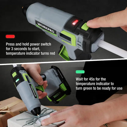 WORKPRO 20V Cordless Hot Glue Gun Kit  Includes 12 Glue Sticks & 2.0Ah Lithium-Ion Battery