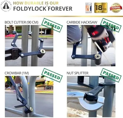 FoldyLock 90cm Folding Bike Lock  High Security, Sold Secure Gold, Anti-Theft Smart Guard with Keys