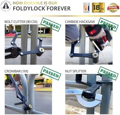 FoldyLock 90cm Folding Bike Lock  High Security, Sold Secure Gold, Anti-Theft Smart Guard with Keys