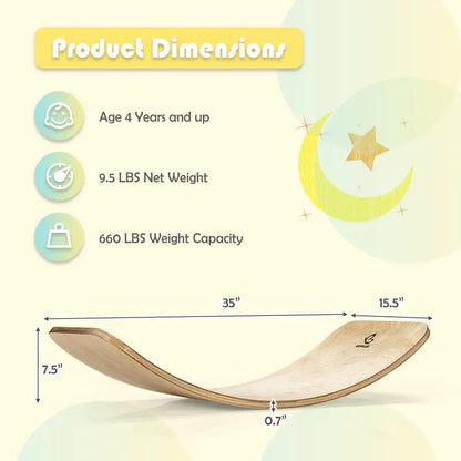 Wooden Balance Board  35-Inch Stability Trainer for Kids and Adults (660 lb Weight Capacity)